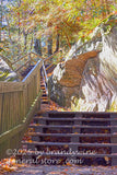 art print of steps to Blackwater Falls with huge rock and autumn foliage