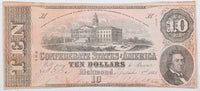 A T-52 obsolete ten dollar Civil War treasury note issued December 02, 1862 by the Southern Central Gov't for sale by Brandywine General Store