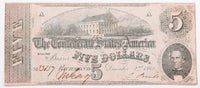 A T-53 Richmond Capitol five dollar obsolete civil war treasury bill issued by the southern Central Government in 1862 for sale by Brandywine General Store