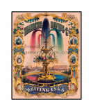 art print of antique ad for Thaddeus Davids writing inks with elaborate fountain