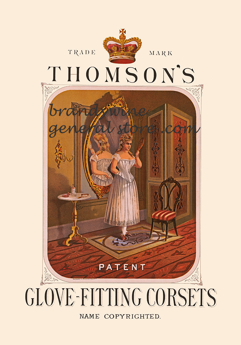 art print of antique ad for Thomson's glover fitting corsets with Victorian woman