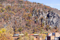 art print of Train passing rock cliffs in Harpers Ferry WV
