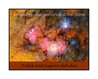 poster of Trifid and Lagoon nebulae in outer space