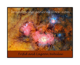 poster of Trifid and Lagoon nebulae in outer space