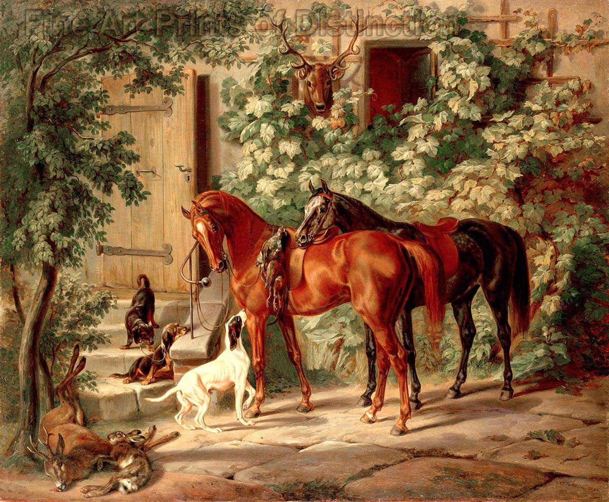 An archival premium quality art print of Horses at the Porch for sale by Brandywine General Store