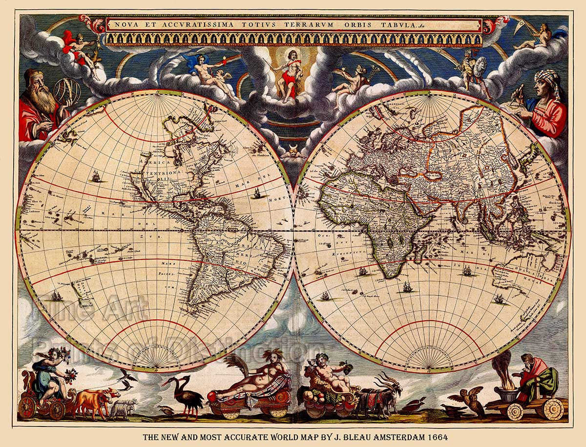 1664 Map of the World by J. Bleau