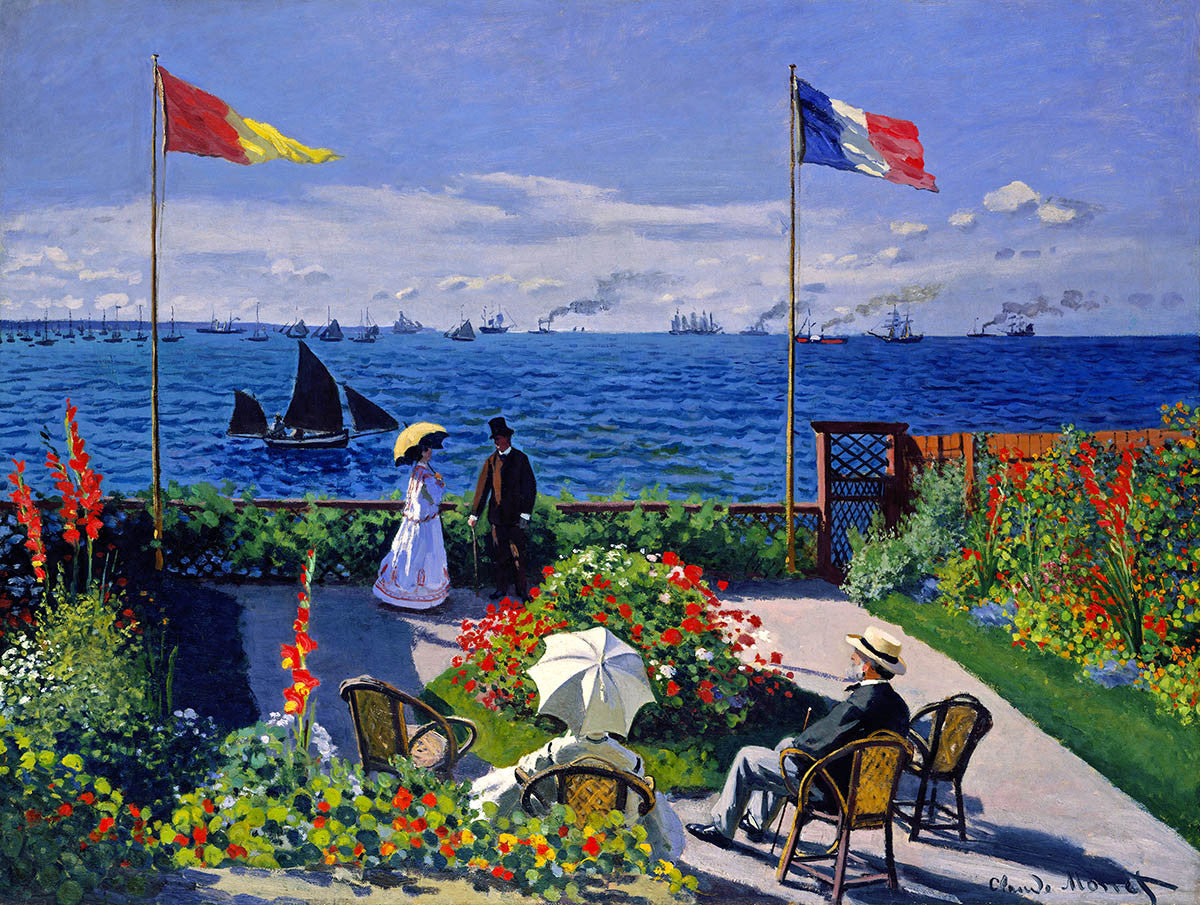 An archival premium Quality art Print of Garden at Sainte Adresse painted by French Impressionist Artist, Claude Monet in 1867 for sale by Brandywine General Store