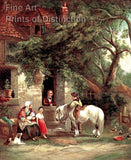 An archival premium quality art print showing a farm family setting in front of a stone cottage for sale by Brandywine General Store
