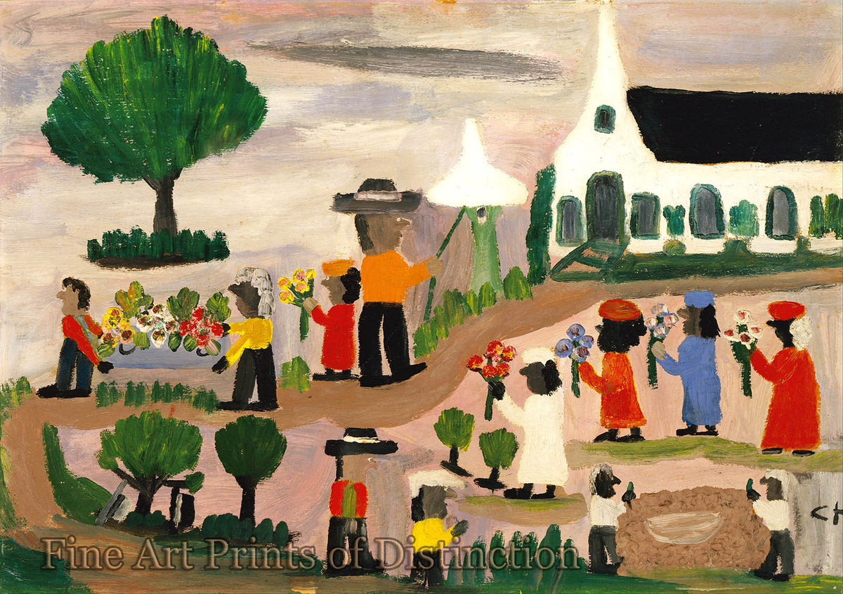 An archival premium Quality Folk Art Print of a Funeral Procession by Clementine Hunter for sale by Brandywine General Store