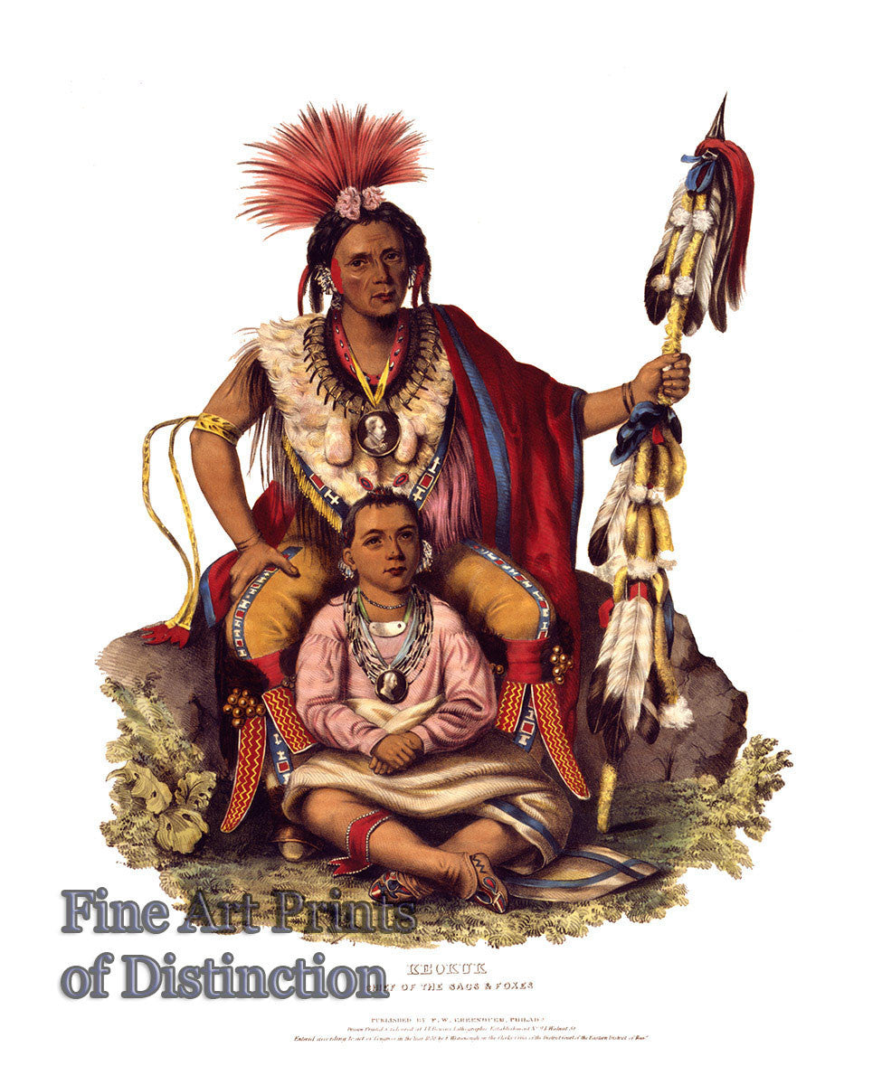 A Museum Quality Reproduction Print of Chief Keokuk who was the Chief of the Sauk and Foxes Indian tribes for sale by Brandywine General Store