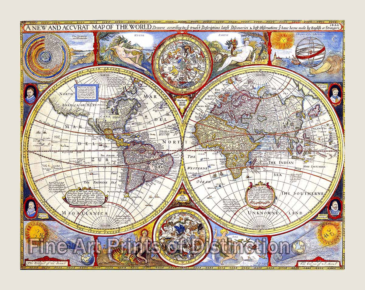 1626 New and Accurate Map of the World by John Speed