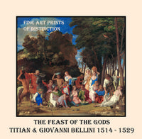 An archival premium Quality Poster of The Feast of the Gods by the artists Titian and Giovanni Bellini for sale by Brandywine General Store