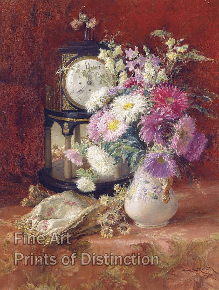 An archival premium Quality art Print of Still Life with an Antique Clock by Emil Czech for sale by Brandywine General Store