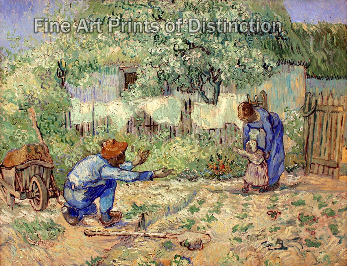A premium Quality art Print of First Steps after Millet by Vincent Van Gogh for sale by Brandywine General Store