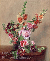 An archival premium Quality Botanical art Print of Hollyhocks by Henri Fantin Latour for sale by Brandywine General Store