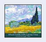 An archival premium Quality art Poster of Wheat Fields with Cypress Trees painted by Vincent Van Gogh for sale by Brandywine General Store