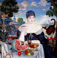 An archival premium Quality Art Print of a Merchant's Wife at Tea by Boris Kustodiev for sale by Brandywine General Store