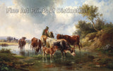 An archival premium Quality art Print of Cows with Herders at the Ford by Edmund Mahlknecht for sale by Brandywine General Store
