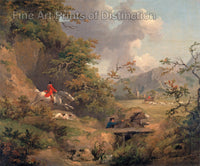 An archival premium Quality art Print of Fox Hunting in Hilly Country by George Morland for sale by Brandywine General Store
