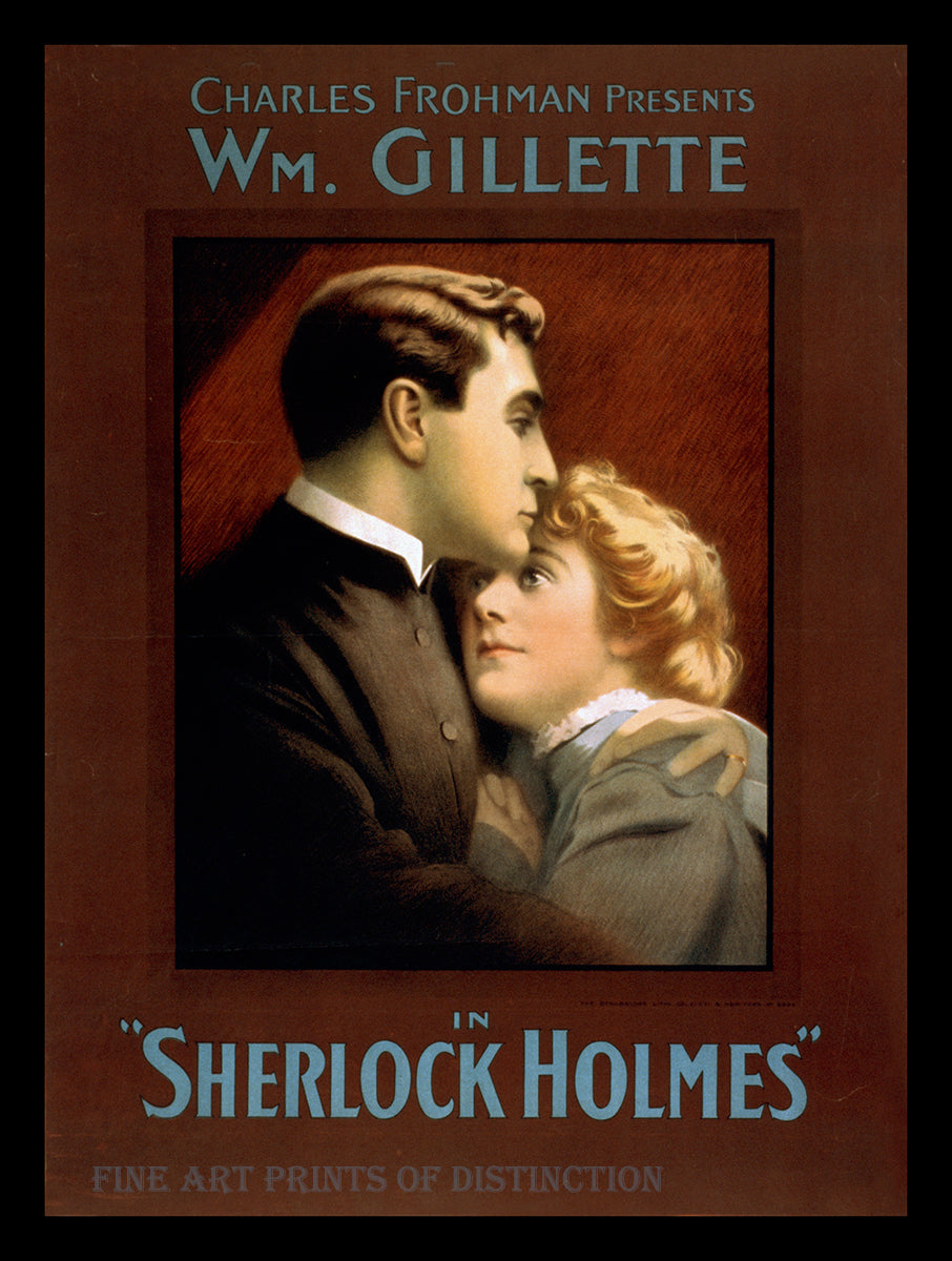 1916 Sherlock Holmes silent movie poster starring William Gillette Art Print