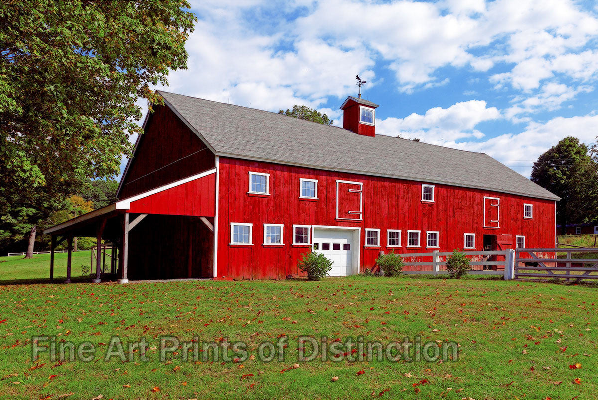 An archival premium Quality art print of a large red tobacco barn in rural Connecticut for sale by Brandywine General Store