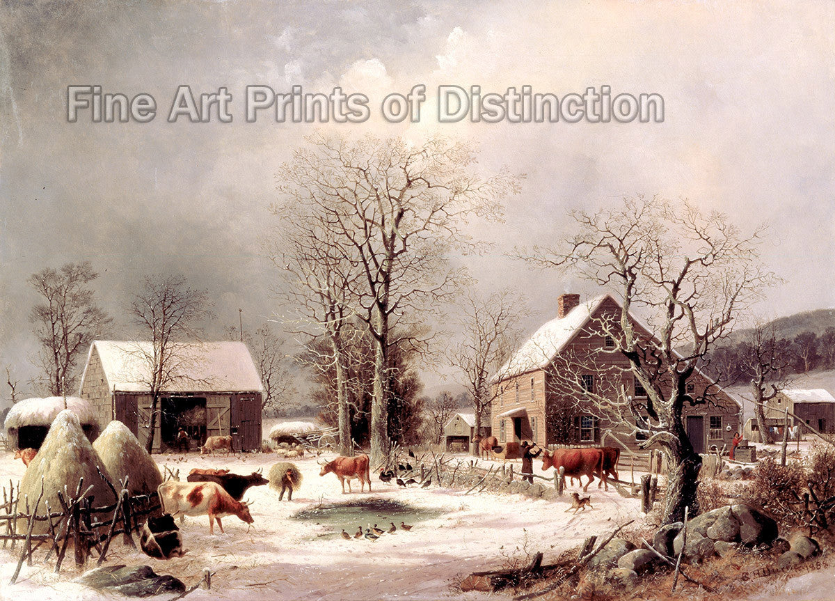 An archival premium Quality art Print of Farmyard in Winter by George Henry Durrie for sale by Brandywine General Store