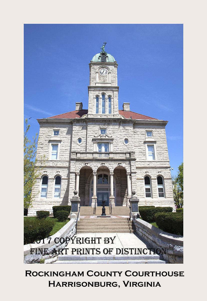 Rockingham County Courthouse in Harrisonburg Virginia in a vertical format with border