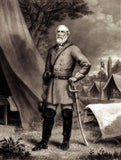 An archival premium Quality art Print showing Civil War General Robert E. Lee standing beside his command tent for sale by Brandywine General Store
