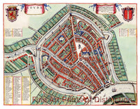 1649 Map of Gouda, Holland by J. Blaeu art print