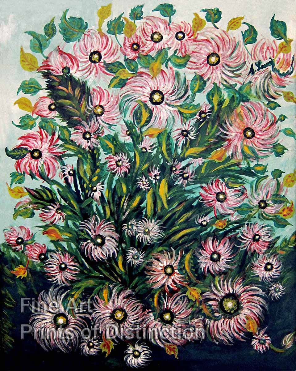 An archival premium Quality folk art Print of Pink and White Bouquet of Flowers by Seraphine Louis for sale by Brandywine General Store