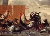 An archival premium Quality art Print of Rooster in the Barnyard by an Unknown 17th century Flemish painter for sale by Brandywine General Store