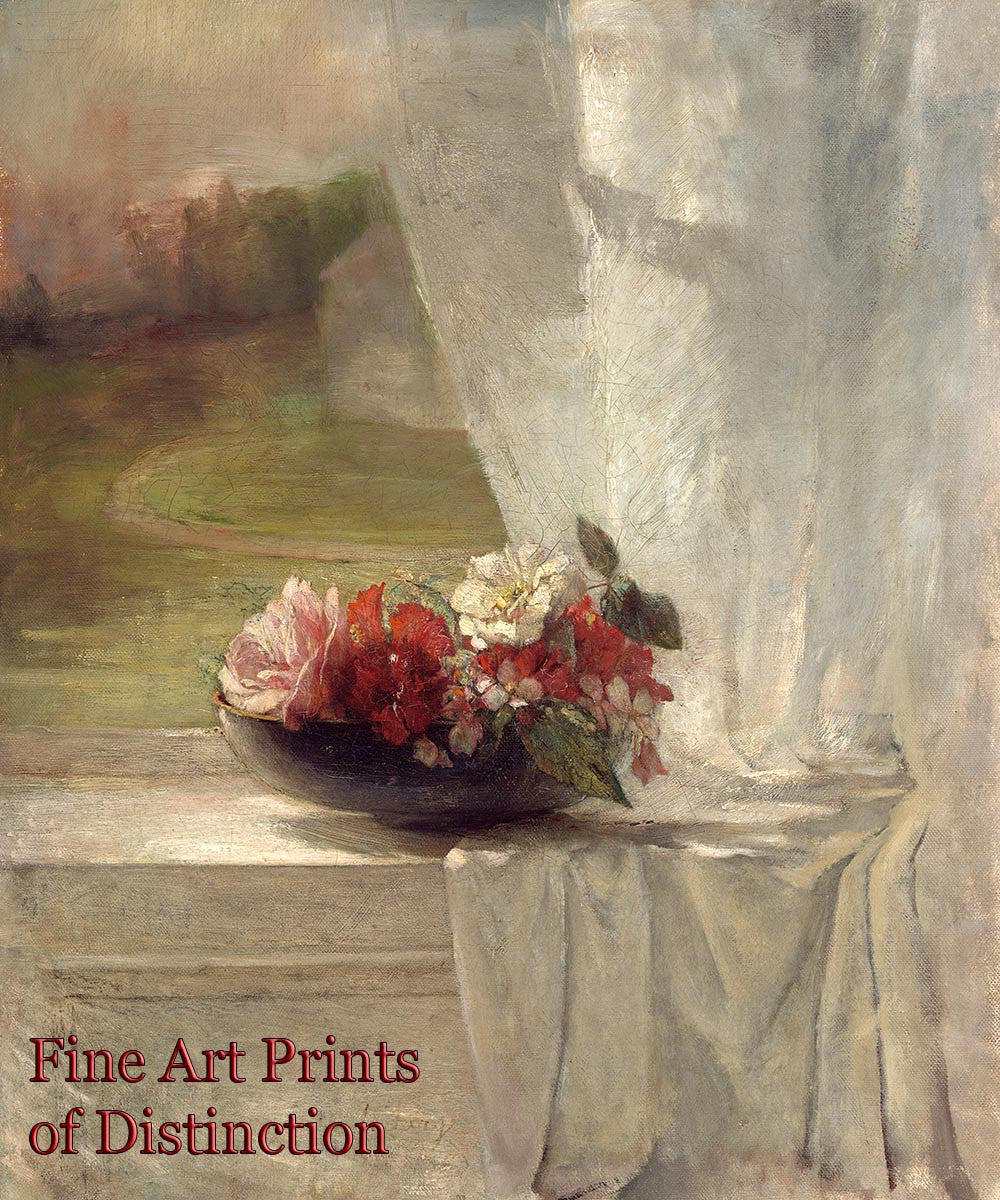 An archival premium Quality art Print of Flowers on a Window Ledge by John Lafarge for sale by Brandywine General Store