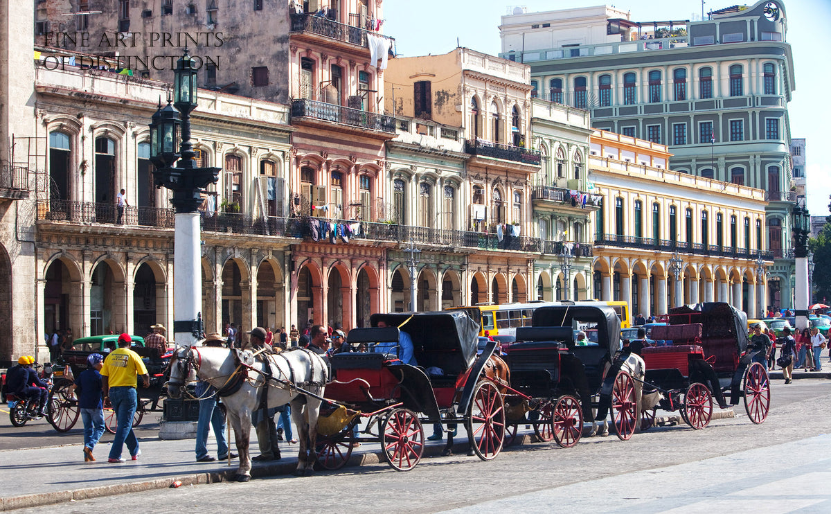 An archival premium Quality art Print of a Street Scene across from the Havana Cuba Capitol Building for sale by Brandywine General Store