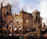An archival premium quality art print of Courtyard with a Farrier Shoeing a Horse painted by Philips Wouwerman in the year 1656 for sale by Brandywine General Store