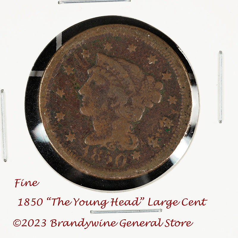 An 1850 Braided Hair Large Cent in fine condition for sale by Brandywine General Store