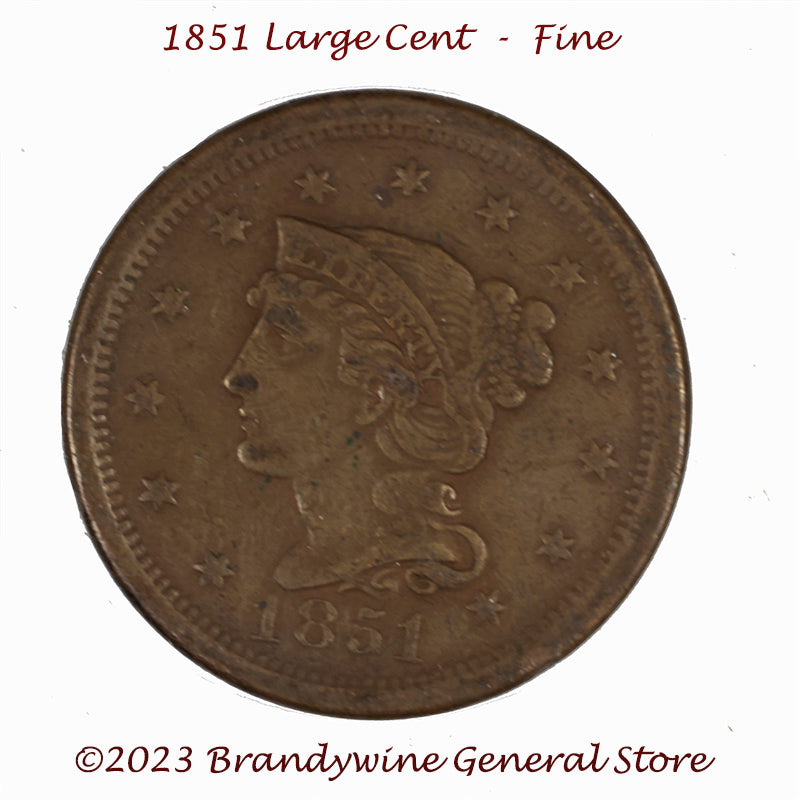 An 1851 Braided Hair Large Cent in fine plus condition