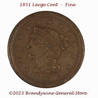 An 1851 Braided Hair Large Cent in fine plus condition