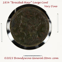 An 1854 Braided Hair Large Cent in very fine condition for sale by Brandywine General Store