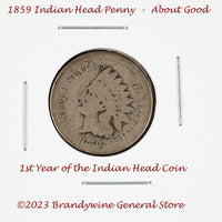 A first year 1859 Indian Head Penny in about good condition