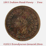 A 1865 Indian Head Penny in fine plus condition for sale by Brandywine General Store