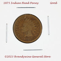 An 1875 Indian Head Penny in good condition for sale by Brandywine General Store.