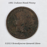 An 1881 Indian Head Penny in fine plus condition for sale by Brandywine General Store.