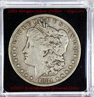An 1881-S Morgan Silver Dollar in average circulated condition with a nice dark color
