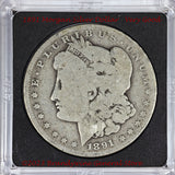 An 1891-O Morgan Silver Dollar in average uncirculated condition