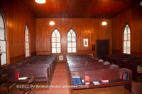 A premium quality art print of Interior Back View of 1904 Presbyterian Church showing the beautiful original oak paneling