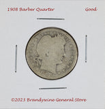 A 1908 Barber Quarter in good condition