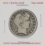 A 1911-s Barber Half dollar in very good condition for sale by Brandywine General Store.