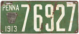 An Antique porcelain 1913 Pennsylvania passenger car license plate in very good minus condition