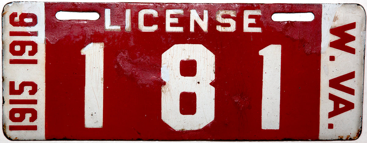 1915 - 1916 West Virginia porcelain car license plate