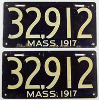 An antique pair of 1917 passenger car license plates in very good condition